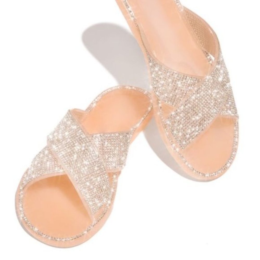 NEW Embellished Criss Cross Jelly Slides in Black - Picture 6 of 6